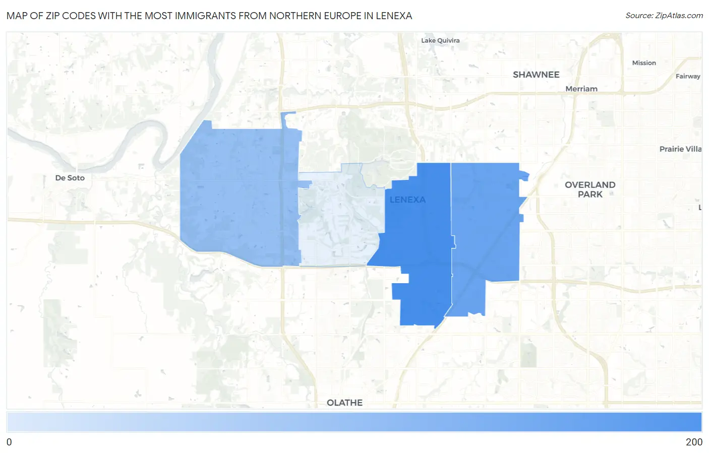 Zip Codes with the Most Immigrants from Northern Europe in Lenexa Map