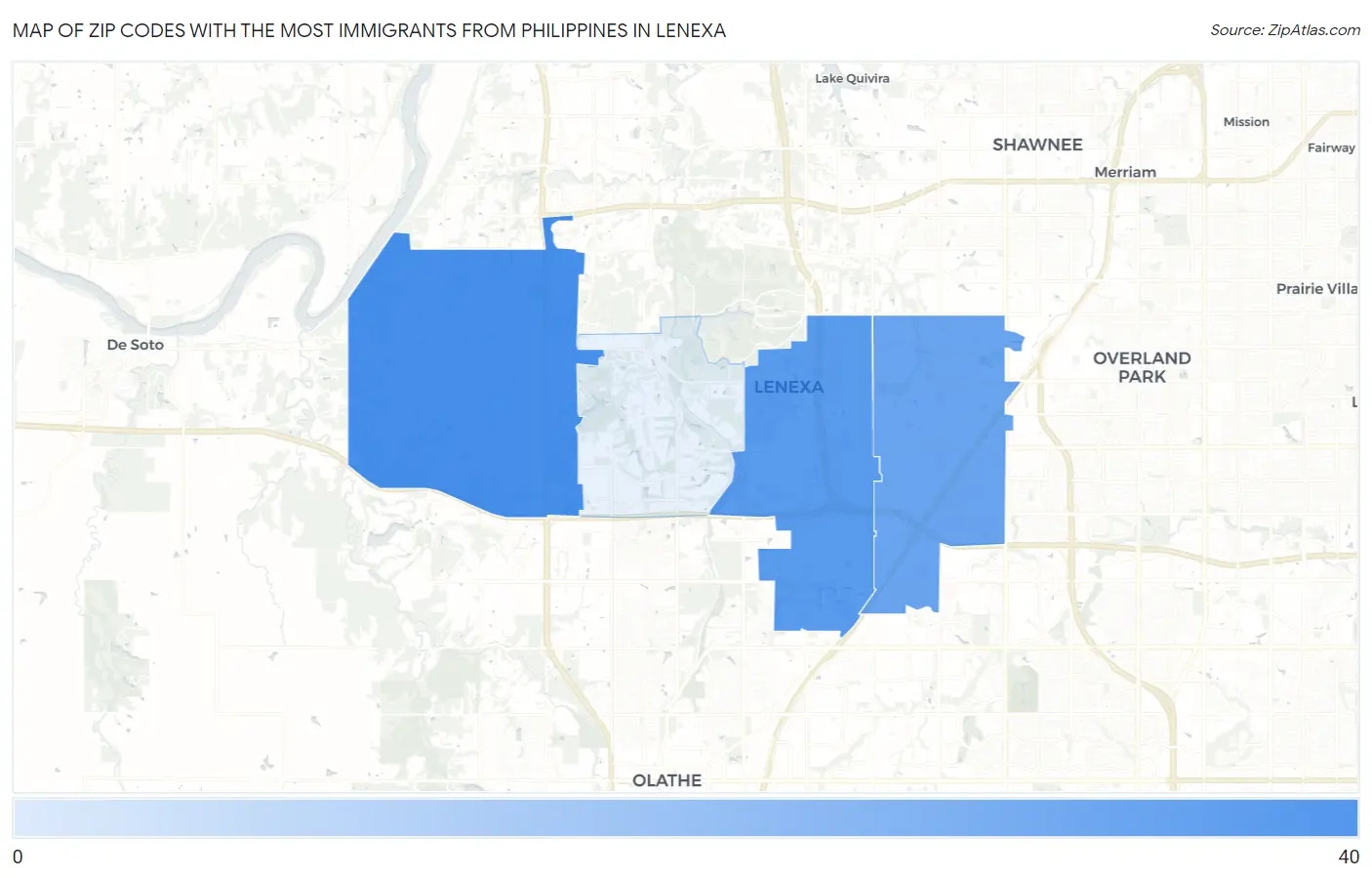 Zip Codes with the Most Immigrants from Philippines in Lenexa Map