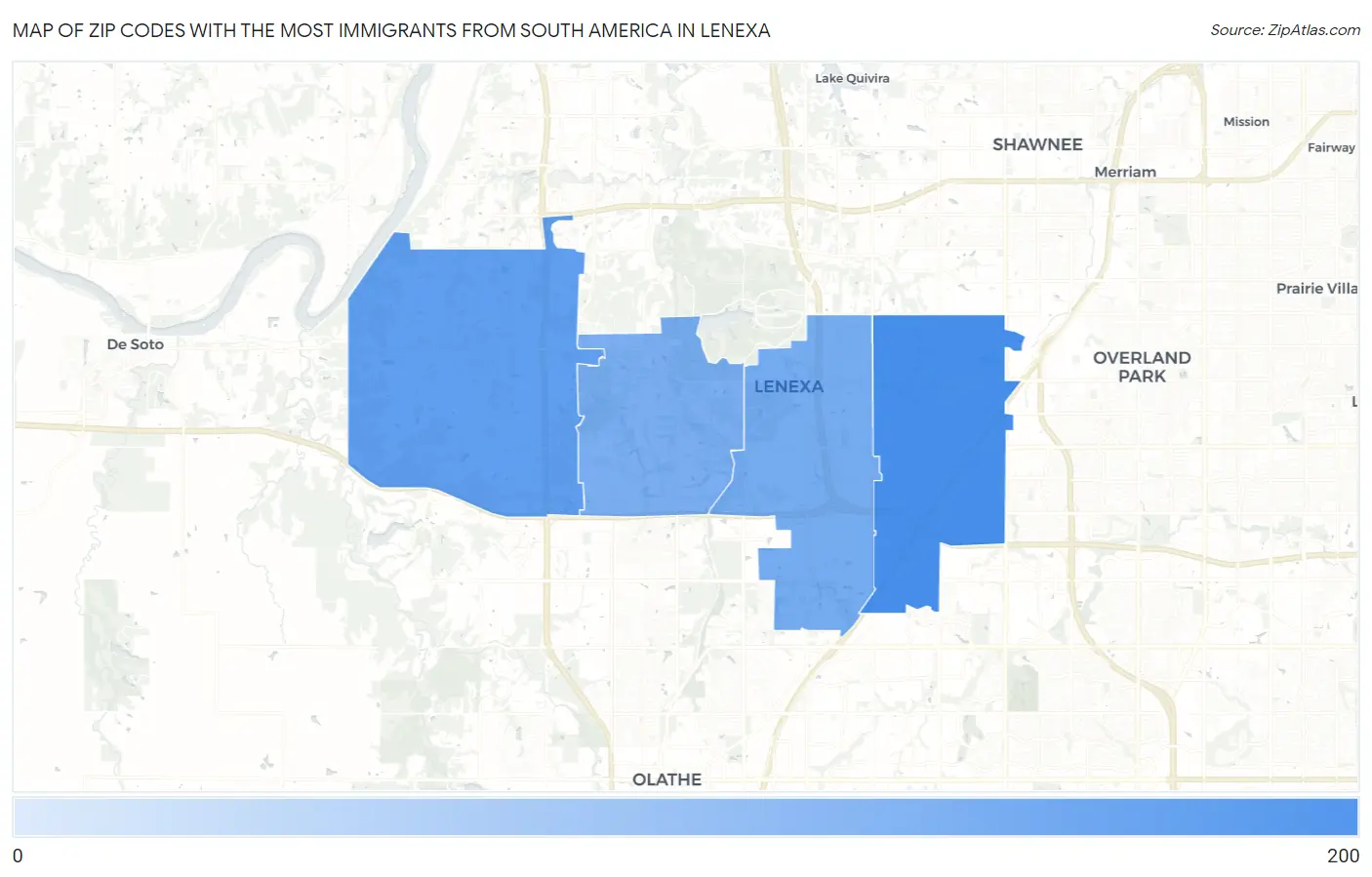 Zip Codes with the Most Immigrants from South America in Lenexa Map