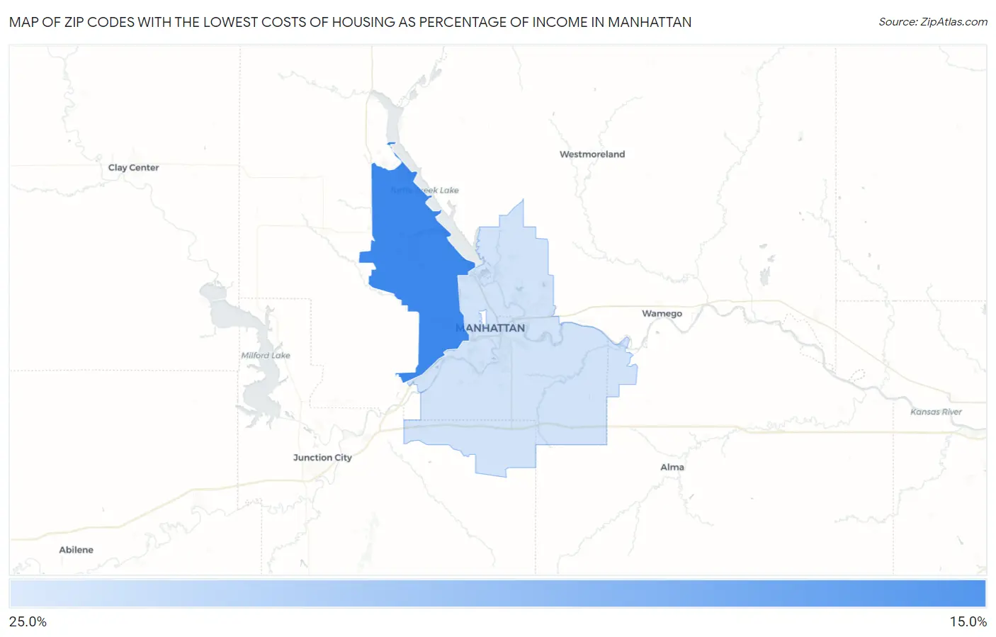 Zip Codes with the Lowest Costs of Housing as Percentage of Income in Manhattan Map