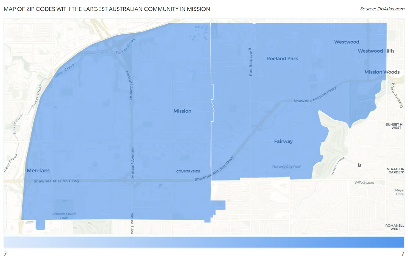 Zip Codes with the Largest Australian Community in Mission Map