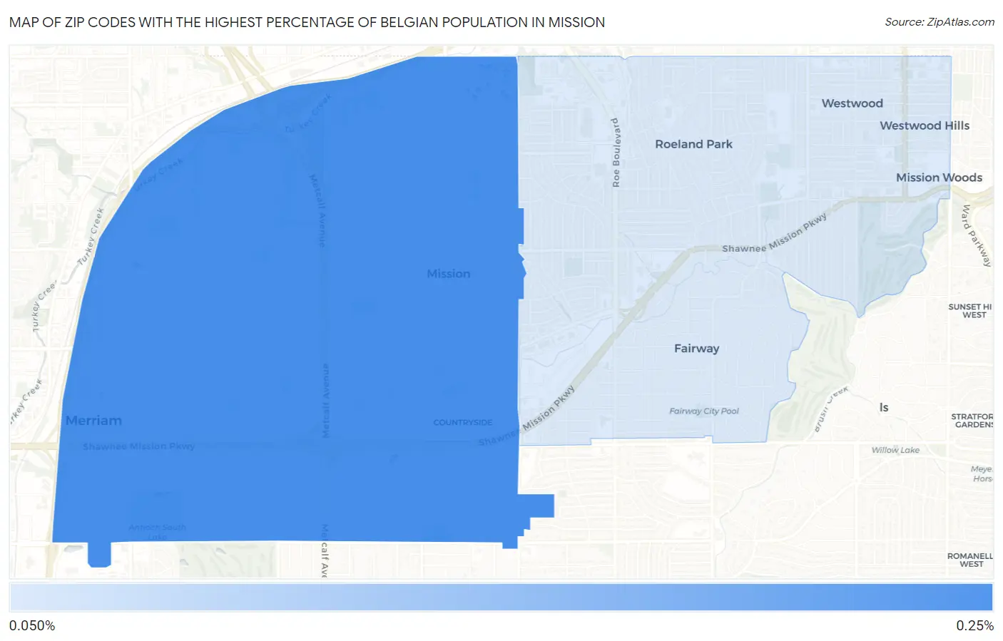 Zip Codes with the Highest Percentage of Belgian Population in Mission Map