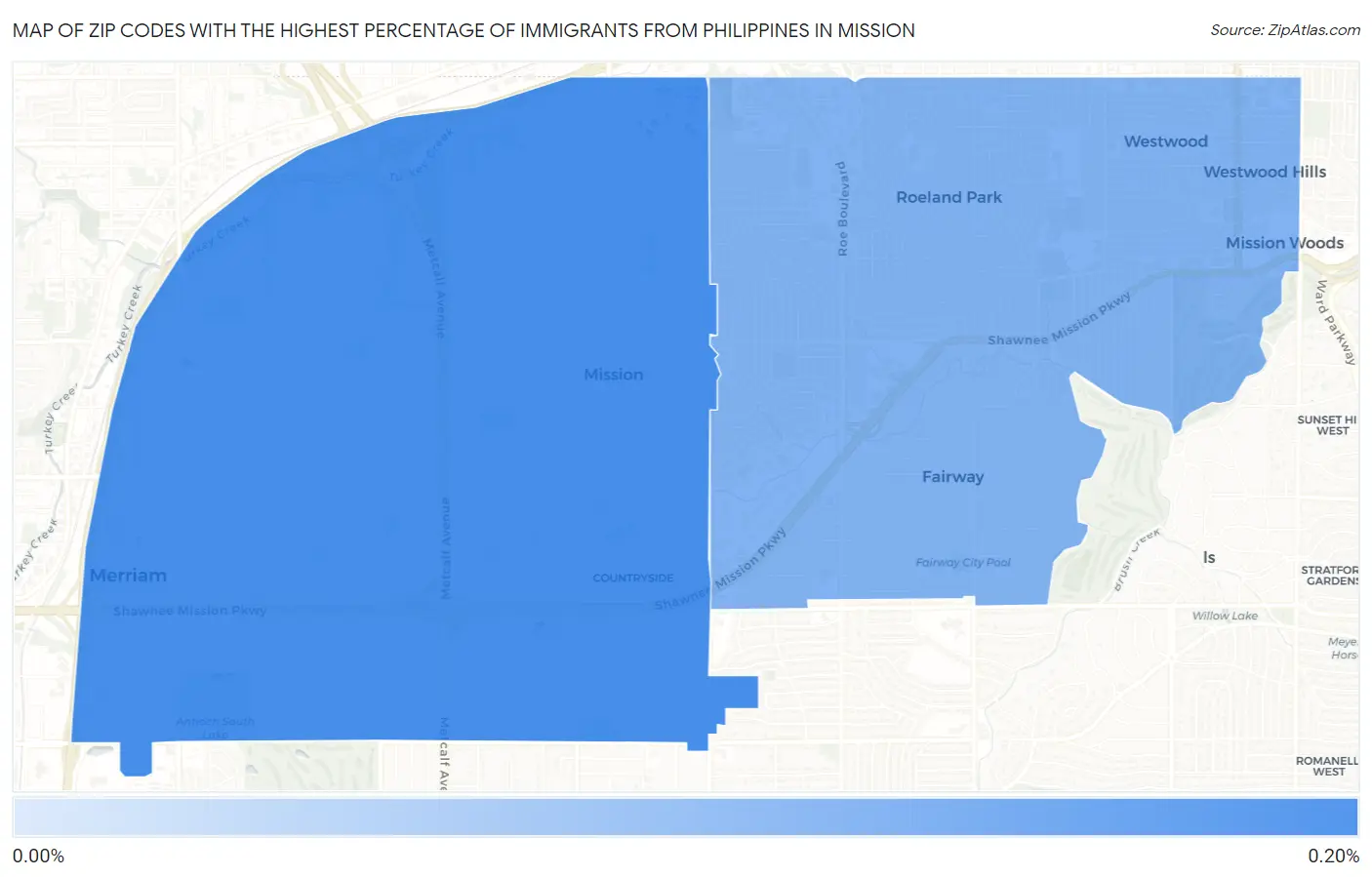 Zip Codes with the Highest Percentage of Immigrants from Philippines in Mission Map