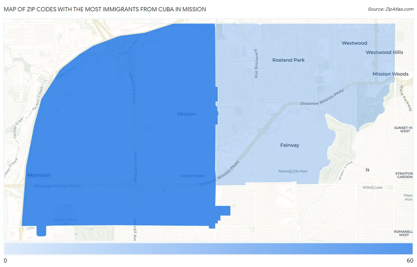 Zip Codes with the Most Immigrants from Cuba in Mission Map