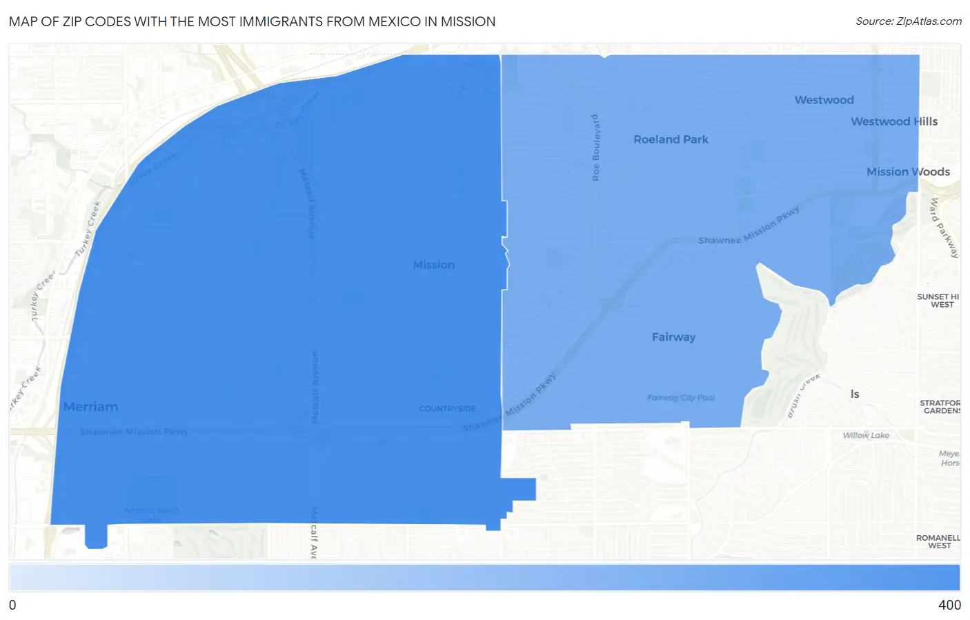 Zip Codes with the Most Immigrants from Mexico in Mission Map