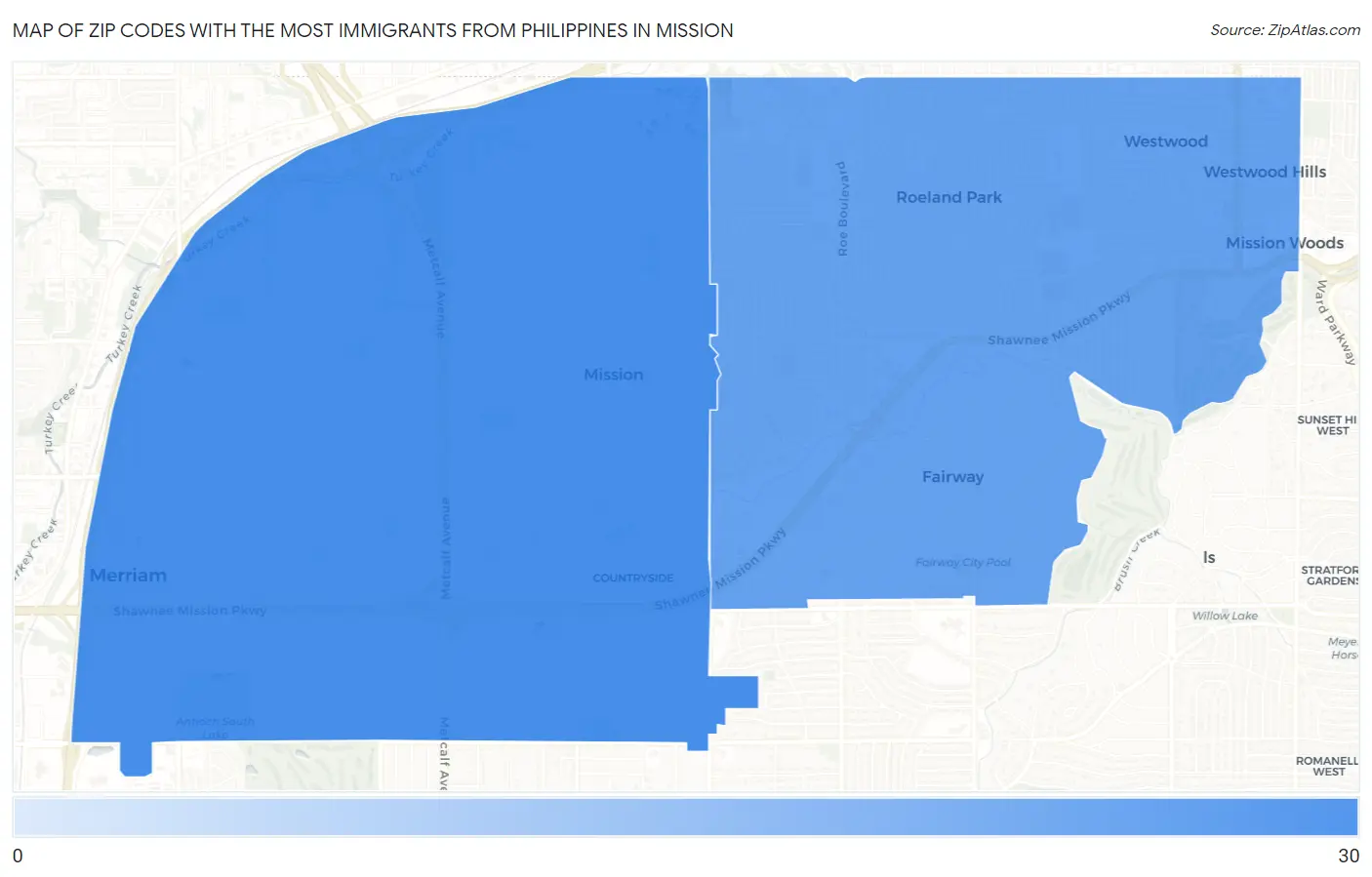 Zip Codes with the Most Immigrants from Philippines in Mission Map