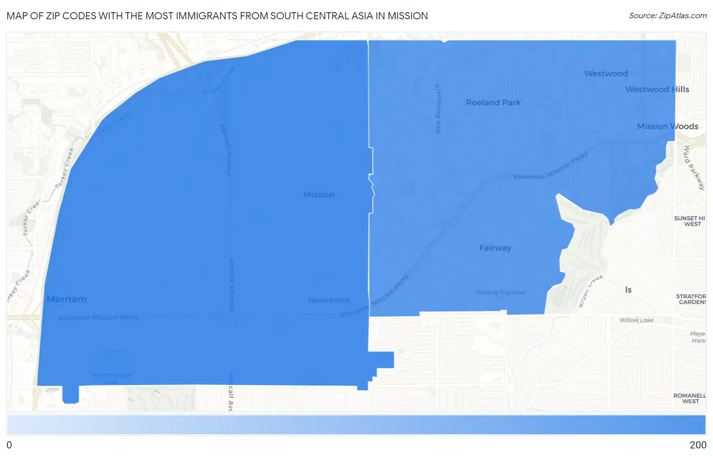 Zip Codes with the Most Immigrants from South Central Asia in Mission Map