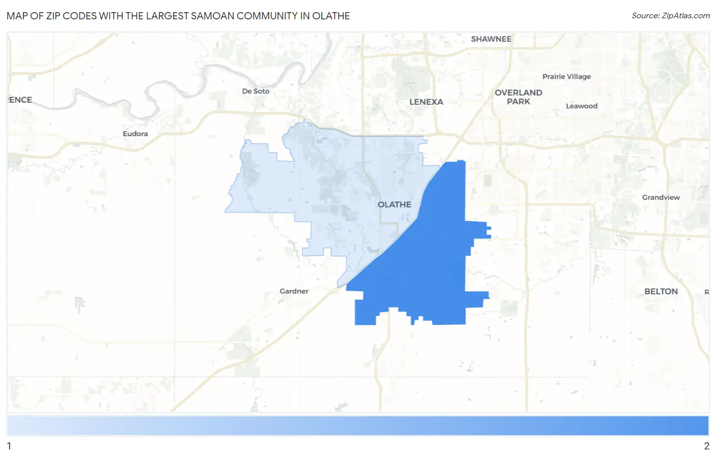 Zip Codes with the Largest Samoan Community in Olathe Map