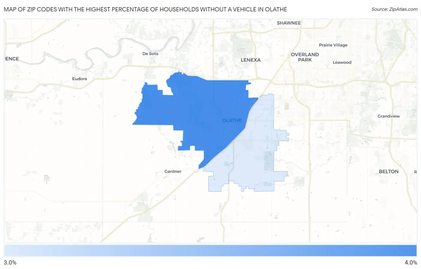 Zip Codes with the Highest Percentage of Households Without a Vehicle in Olathe Map