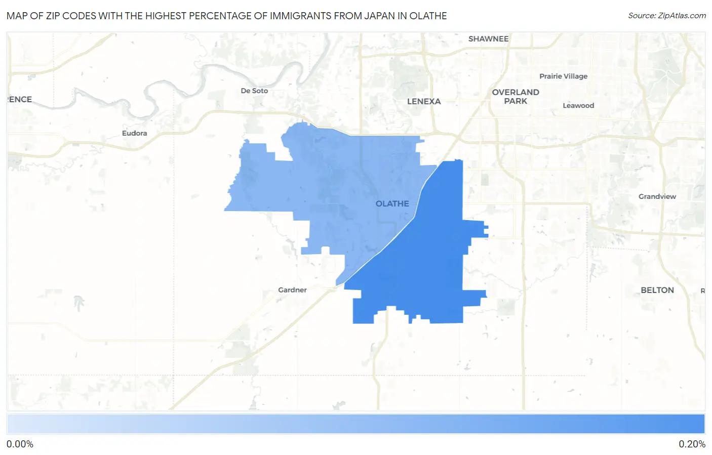 Zip Codes with the Highest Percentage of Immigrants from Japan in Olathe Map