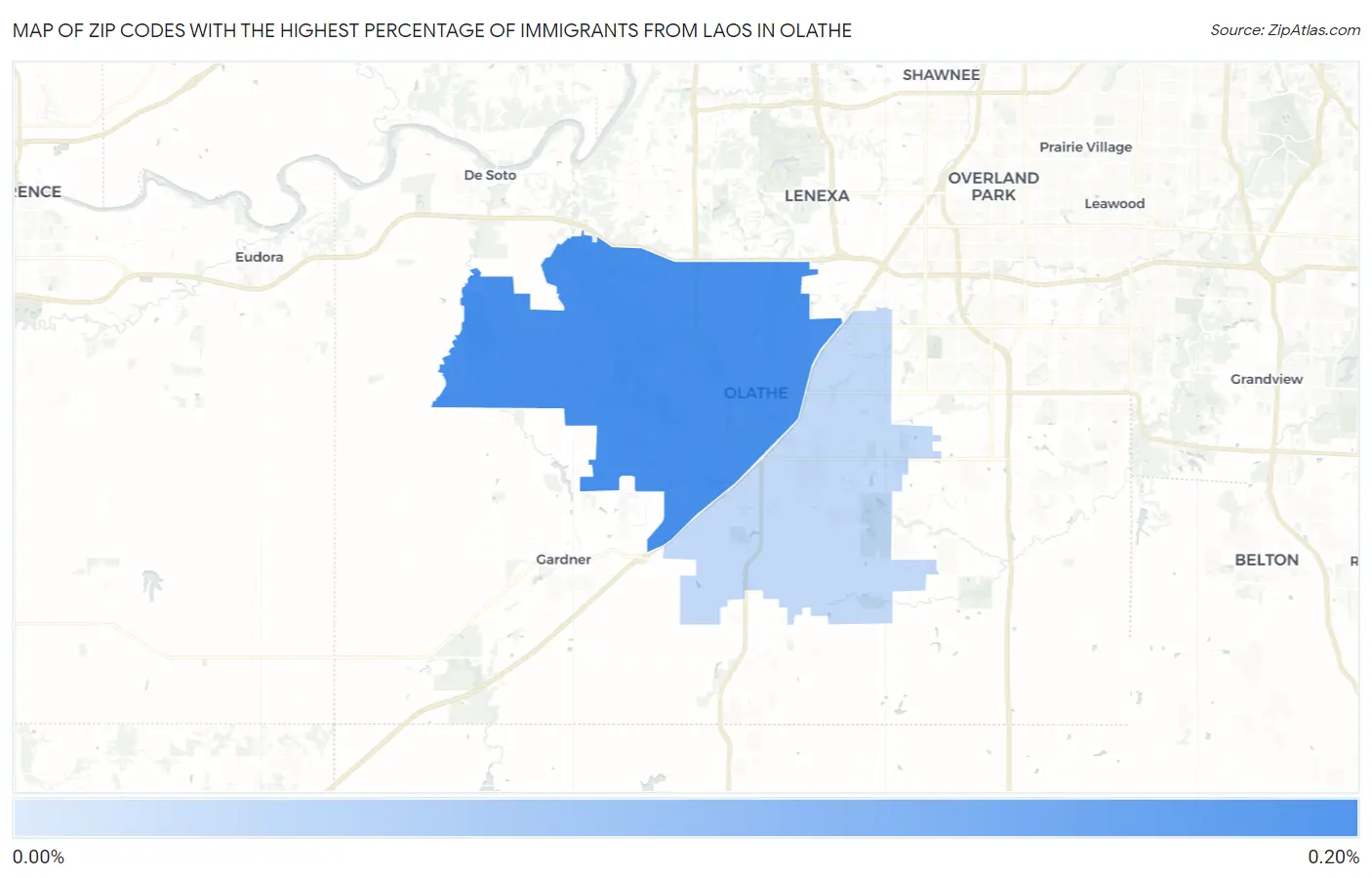 Zip Codes with the Highest Percentage of Immigrants from Laos in Olathe Map