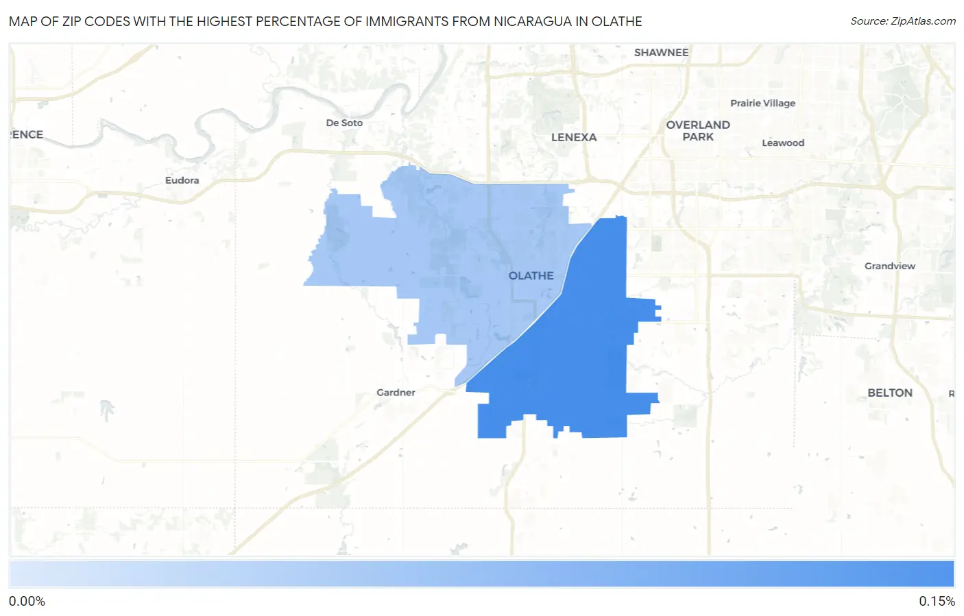 Zip Codes with the Highest Percentage of Immigrants from Nicaragua in Olathe Map