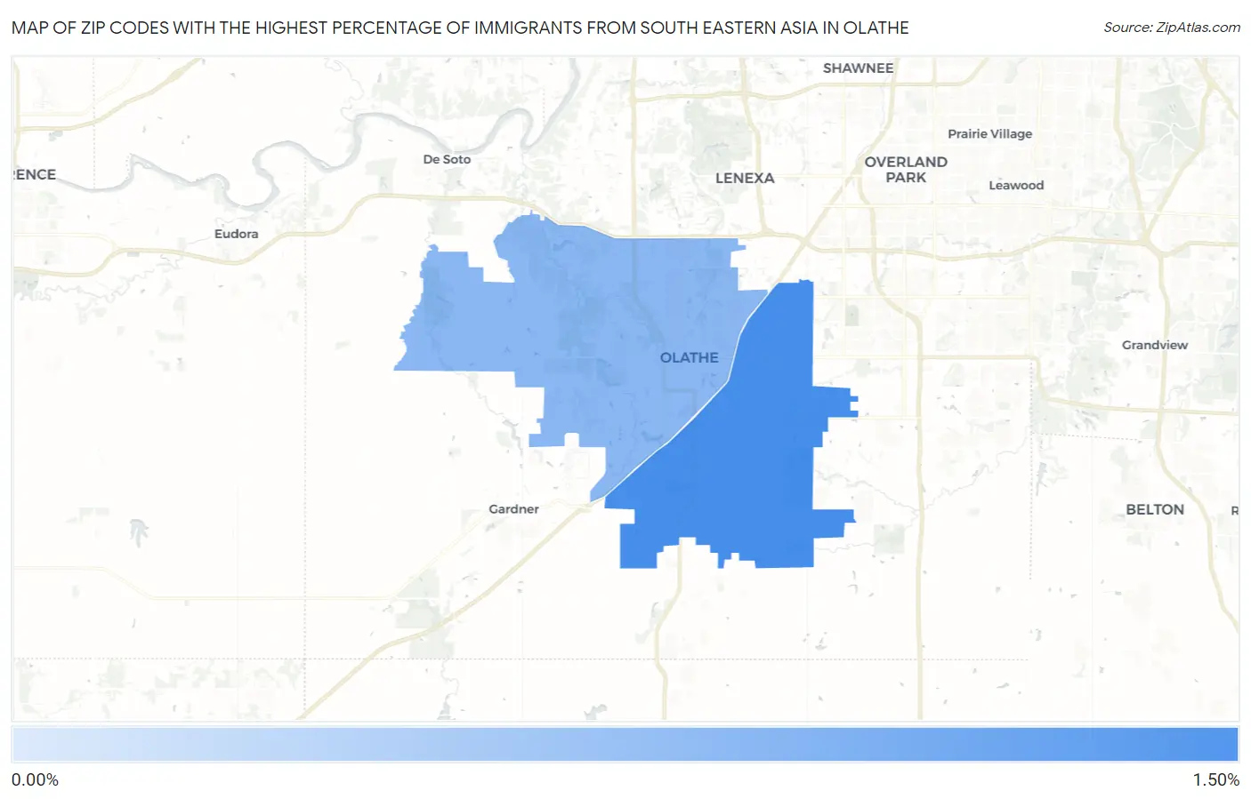 Zip Codes with the Highest Percentage of Immigrants from South Eastern Asia in Olathe Map