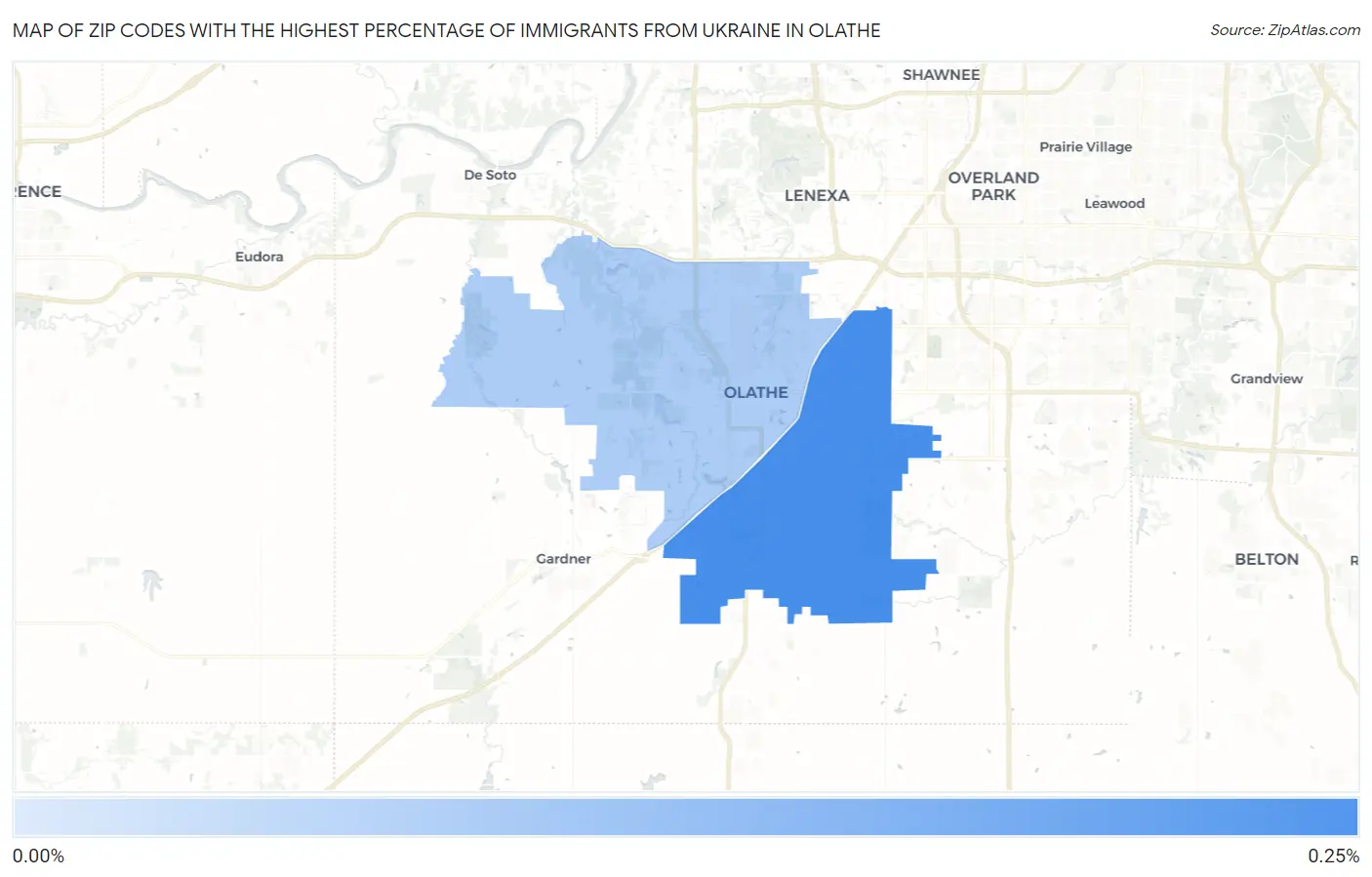 Zip Codes with the Highest Percentage of Immigrants from Ukraine in Olathe Map