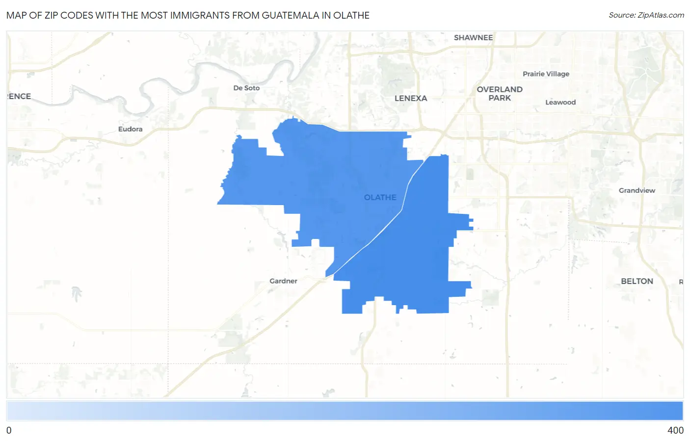 Zip Codes with the Most Immigrants from Guatemala in Olathe Map