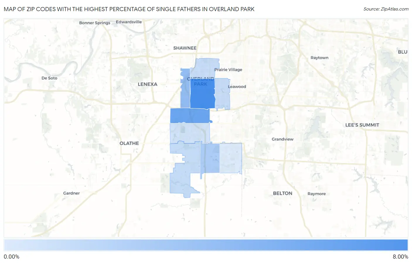Zip Codes with the Highest Percentage of Single Fathers in Overland Park Map