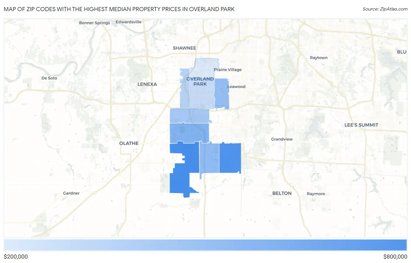 Zip Codes with the Highest Median Property Prices in Overland Park Map