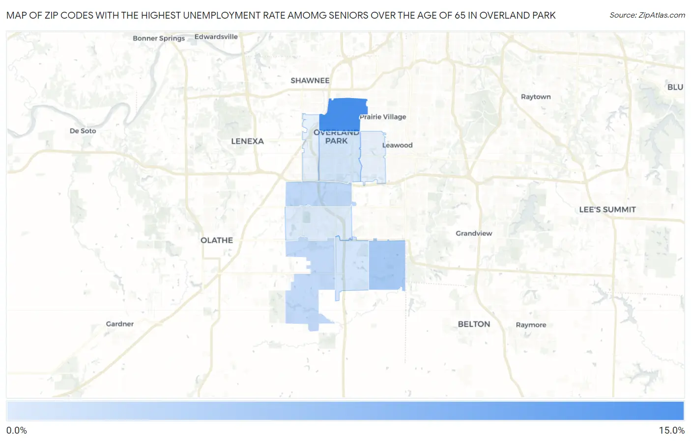 Zip Codes with the Highest Unemployment Rate Amomg Seniors Over the Age of 65 in Overland Park Map