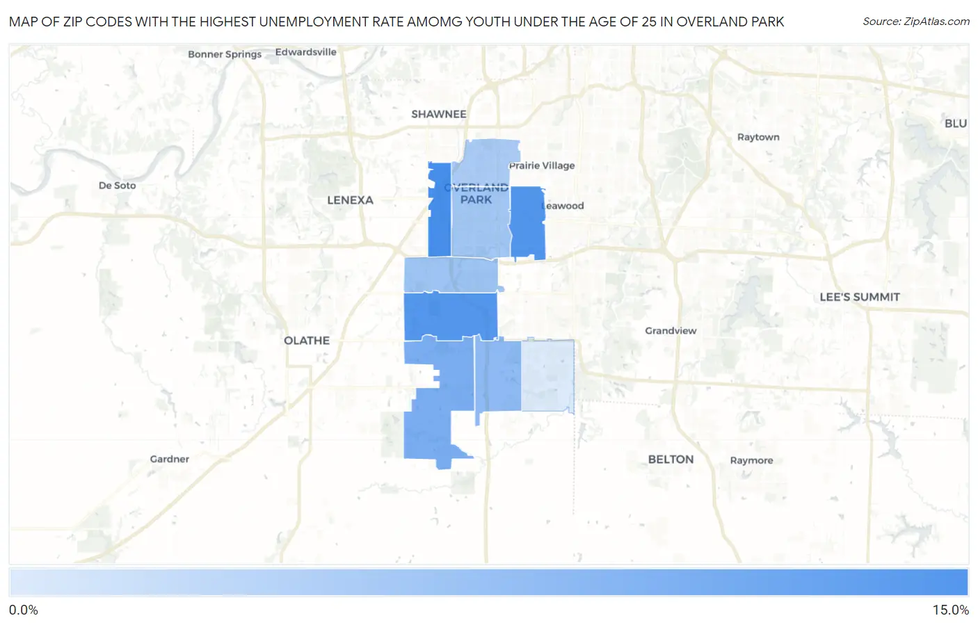 Zip Codes with the Highest Unemployment Rate Amomg Youth Under the Age of 25 in Overland Park Map