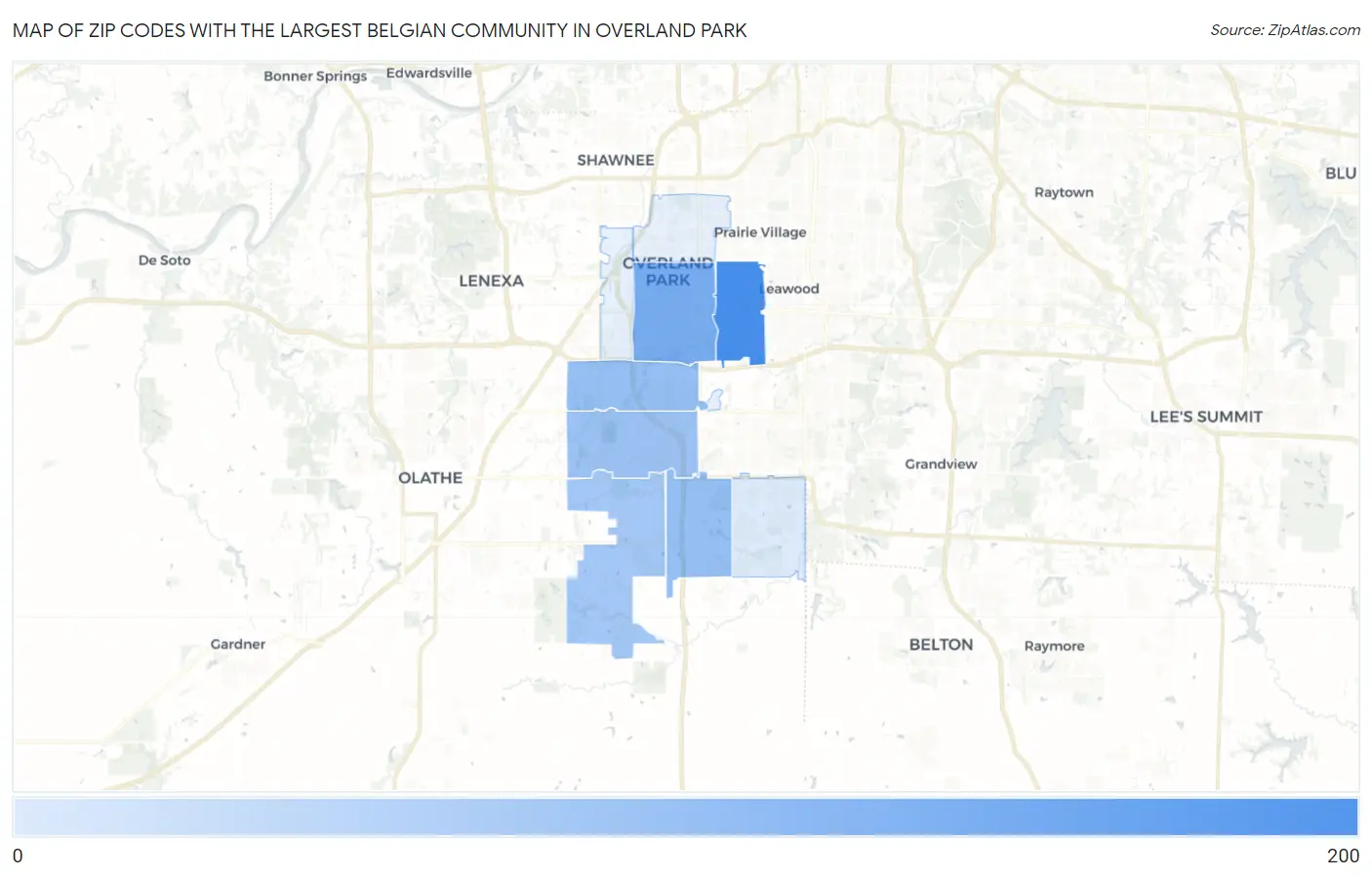 Zip Codes with the Largest Belgian Community in Overland Park Map