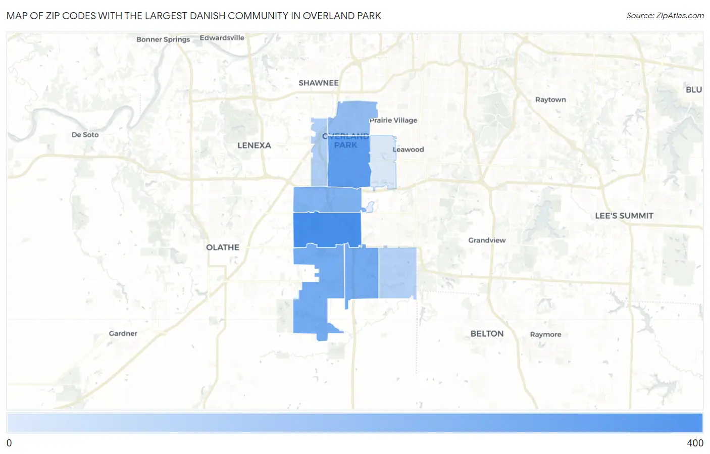Zip Codes with the Largest Danish Community in Overland Park Map