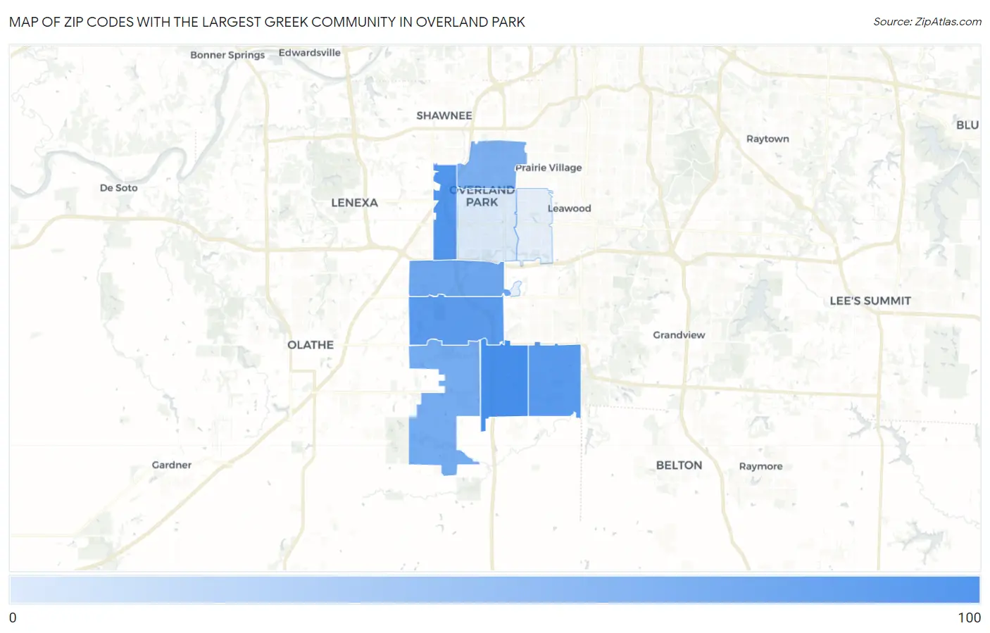 Zip Codes with the Largest Greek Community in Overland Park Map
