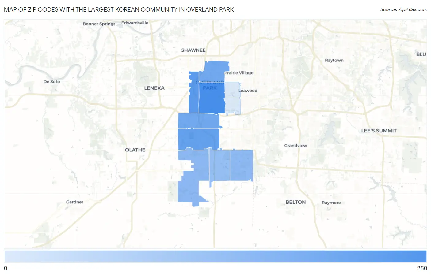 Zip Codes with the Largest Korean Community in Overland Park Map