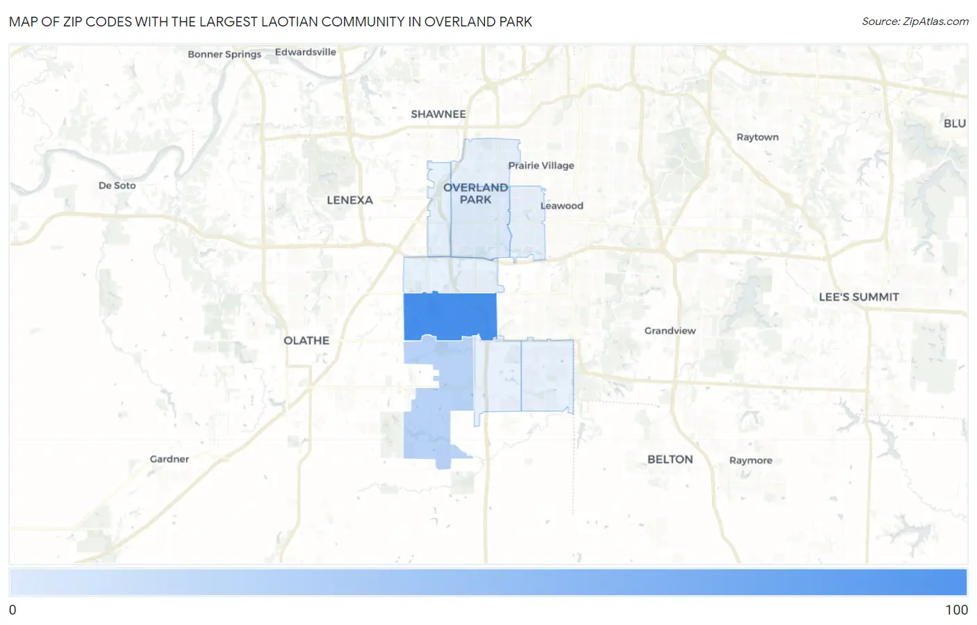 Zip Codes with the Largest Laotian Community in Overland Park Map