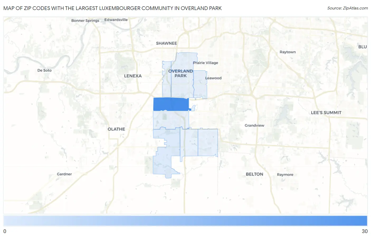 Zip Codes with the Largest Luxembourger Community in Overland Park Map