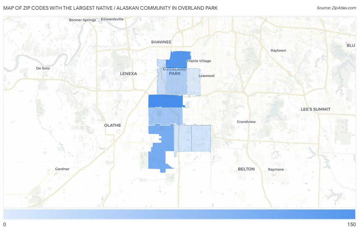 Zip Codes with the Largest Native / Alaskan Community in Overland Park Map
