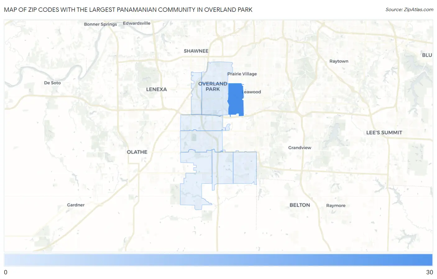 Zip Codes with the Largest Panamanian Community in Overland Park Map