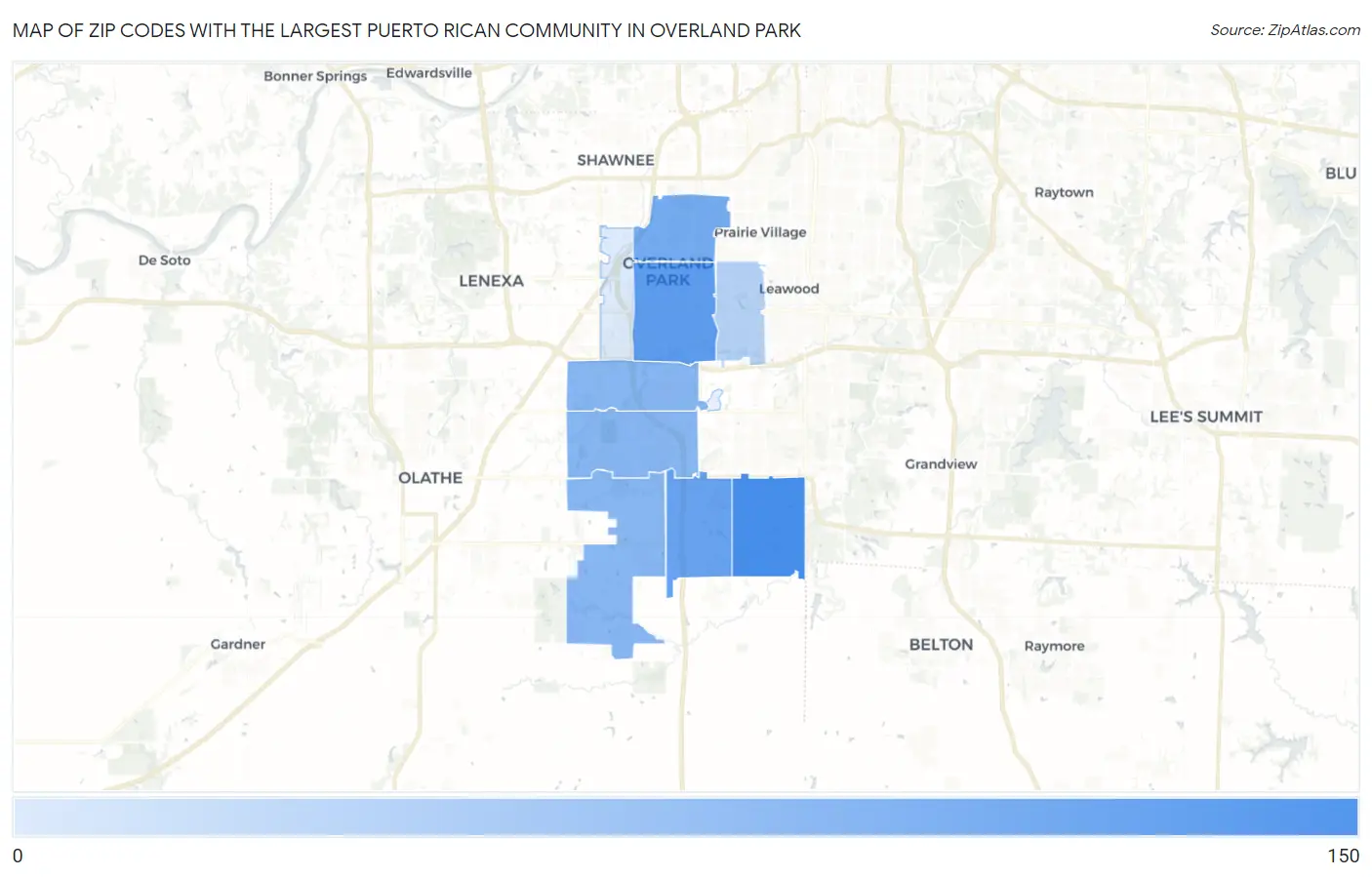 Zip Codes with the Largest Puerto Rican Community in Overland Park Map