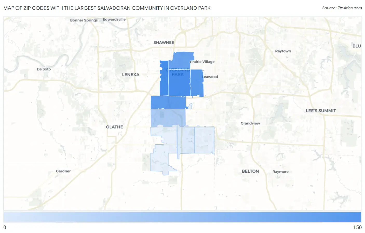 Zip Codes with the Largest Salvadoran Community in Overland Park Map