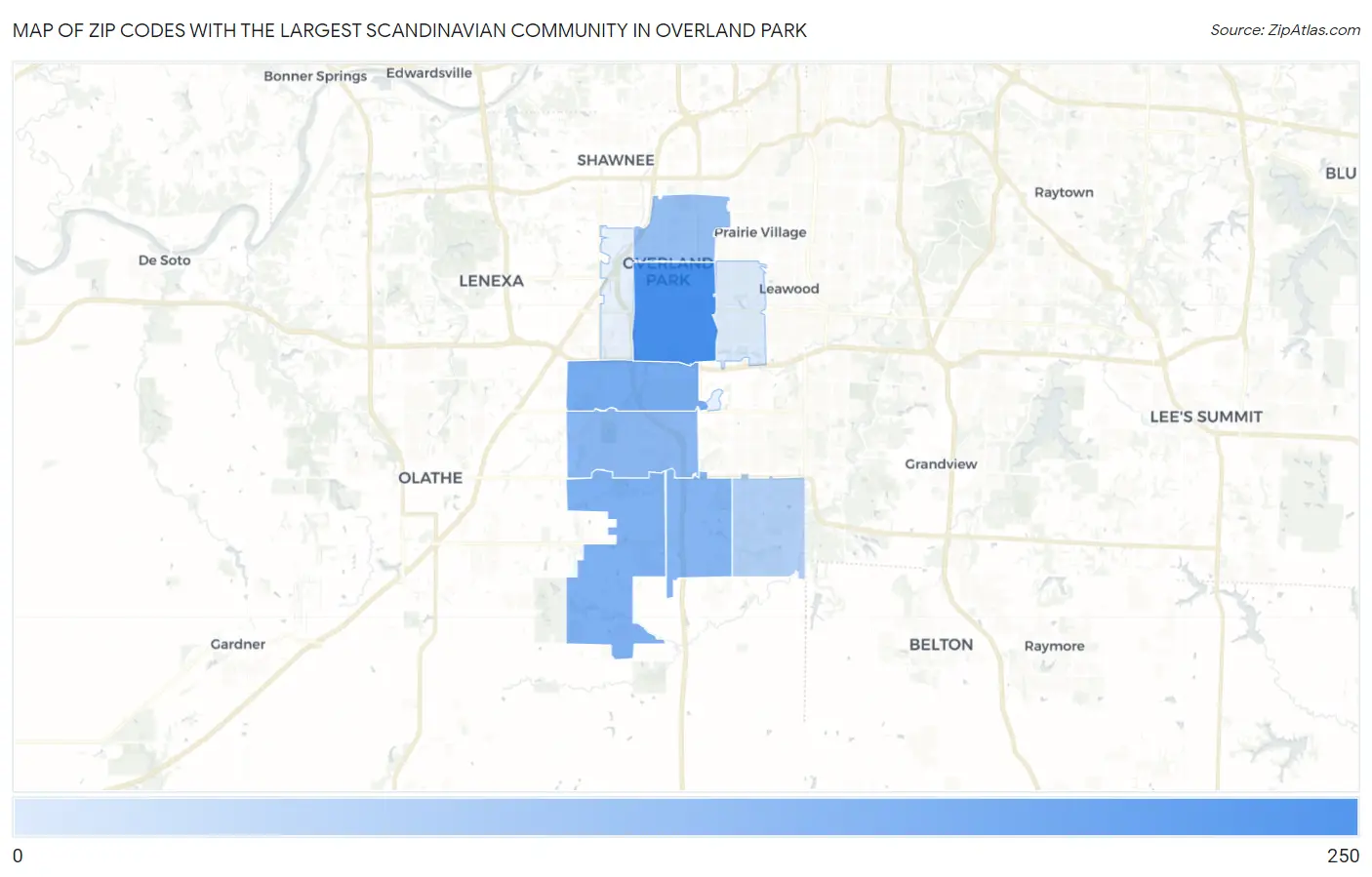 Zip Codes with the Largest Scandinavian Community in Overland Park Map