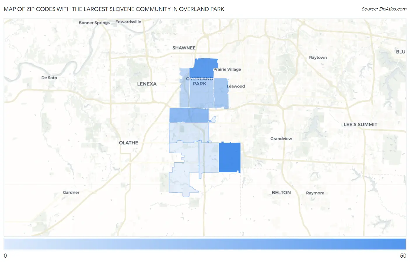 Zip Codes with the Largest Slovene Community in Overland Park Map