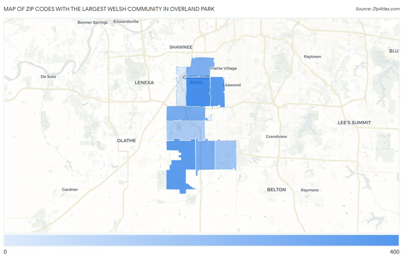 Zip Codes with the Largest Welsh Community in Overland Park Map