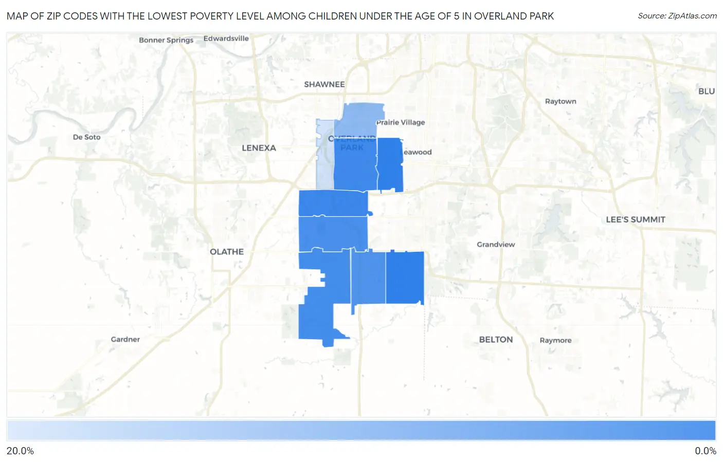 Zip Codes with the Lowest Poverty Level Among Children Under the Age of 5 in Overland Park Map