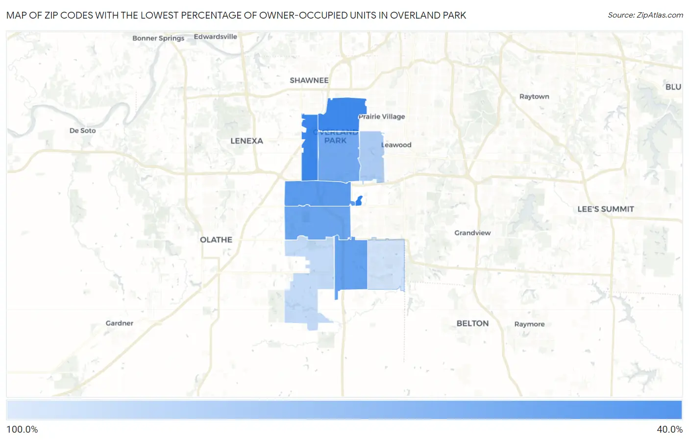 Zip Codes with the Lowest Percentage of Owner-Occupied Units in Overland Park Map