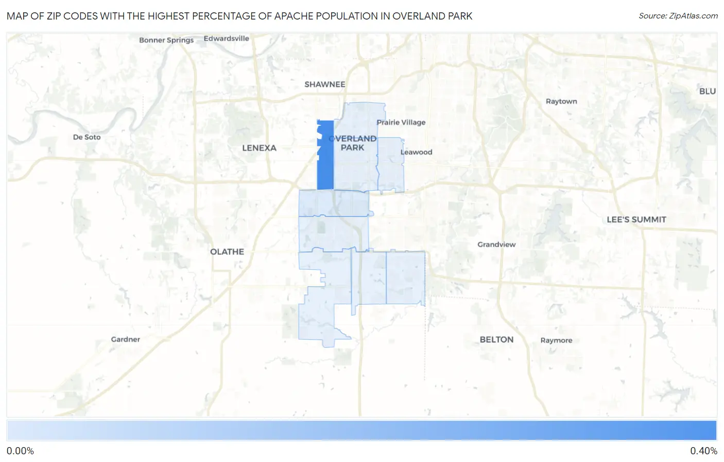 Zip Codes with the Highest Percentage of Apache Population in Overland Park Map