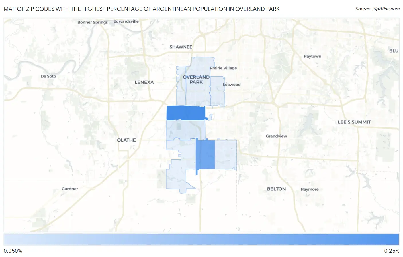 Zip Codes with the Highest Percentage of Argentinean Population in Overland Park Map