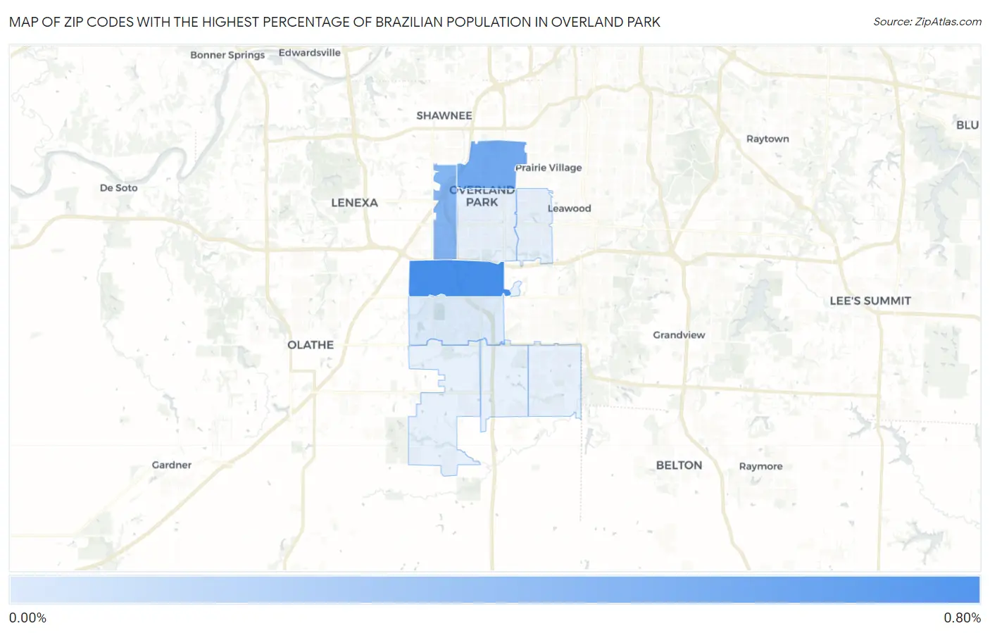 Zip Codes with the Highest Percentage of Brazilian Population in Overland Park Map