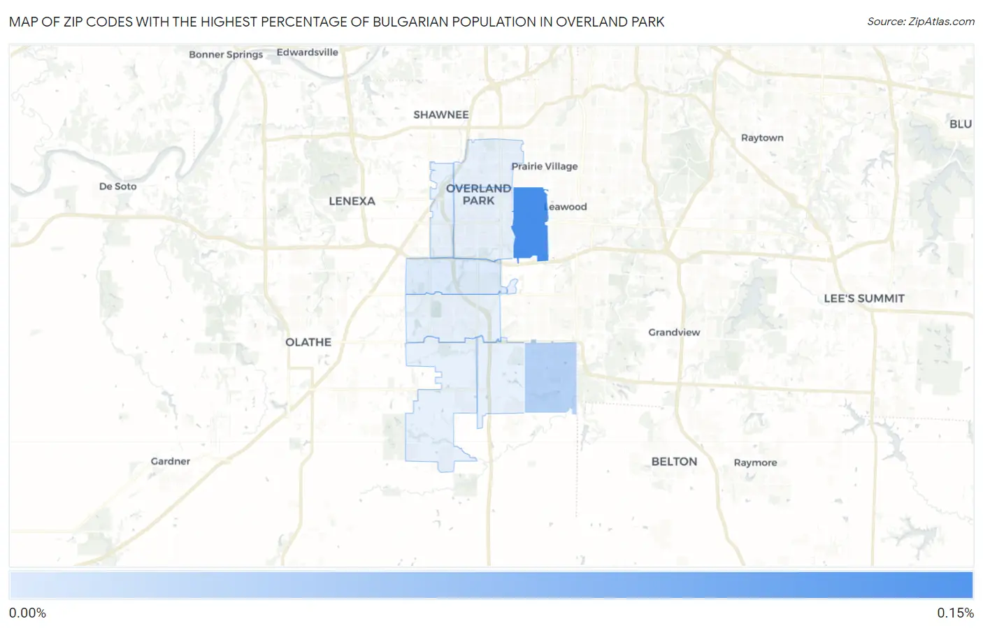 Zip Codes with the Highest Percentage of Bulgarian Population in Overland Park Map