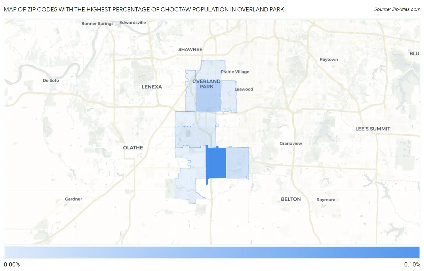 Zip Codes with the Highest Percentage of Choctaw Population in Overland Park Map