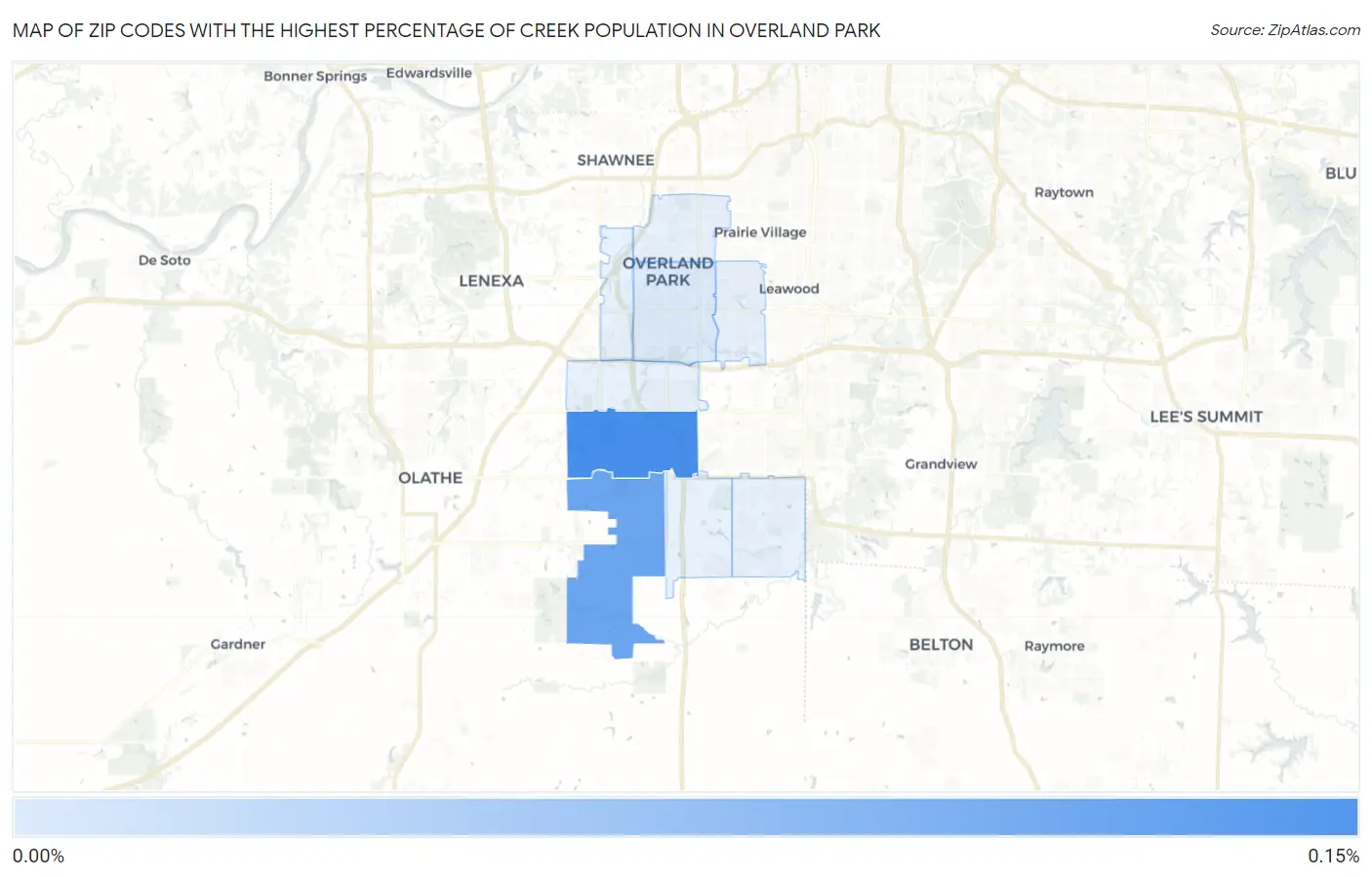 Zip Codes with the Highest Percentage of Creek Population in Overland Park Map
