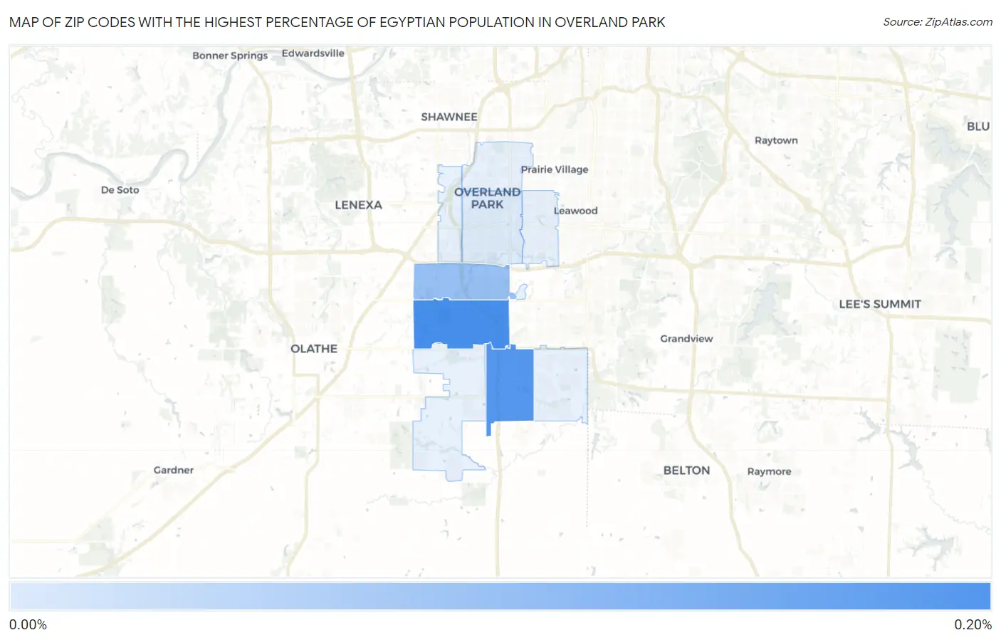 Zip Codes with the Highest Percentage of Egyptian Population in Overland Park Map