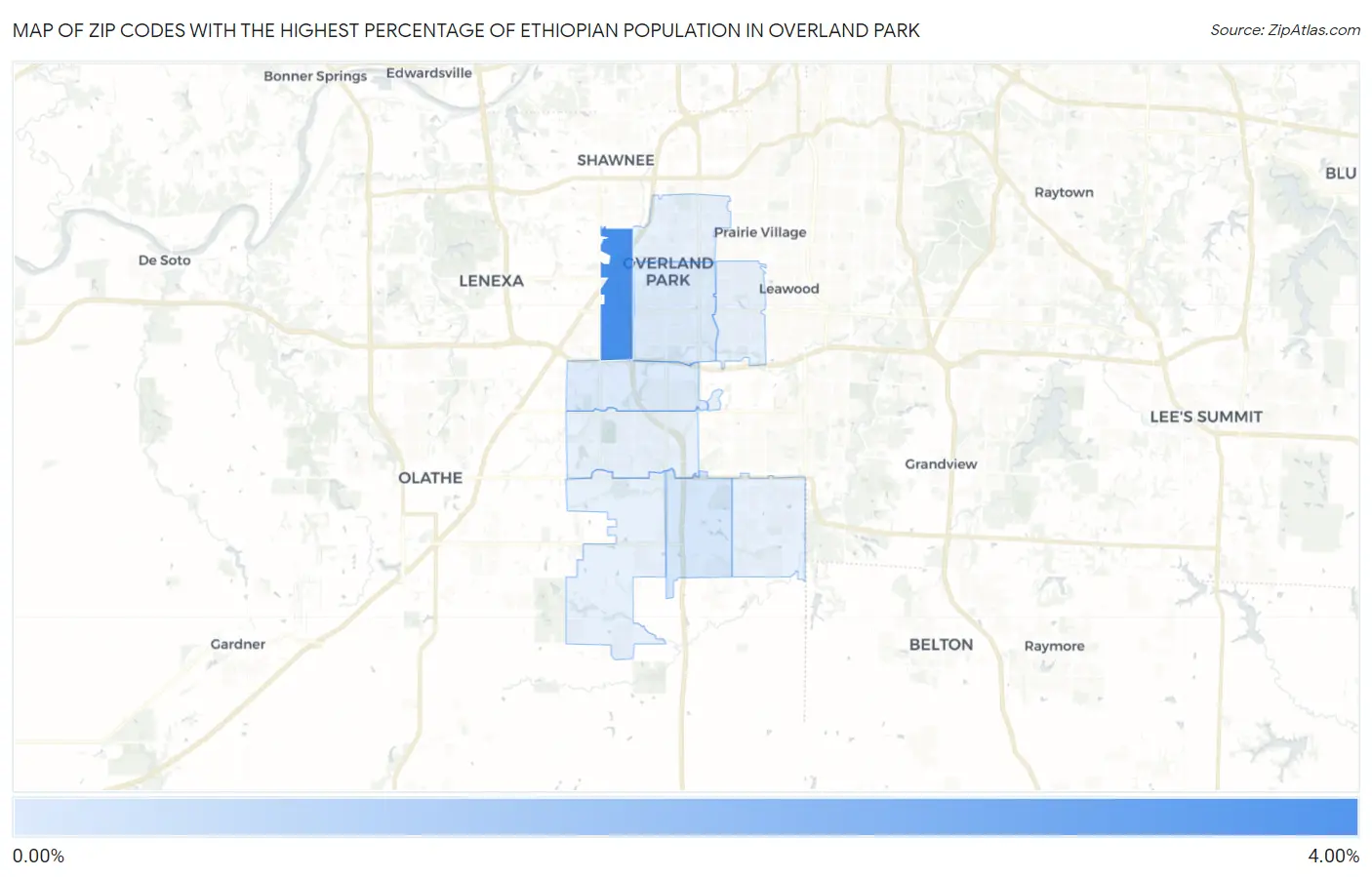 Zip Codes with the Highest Percentage of Ethiopian Population in Overland Park Map
