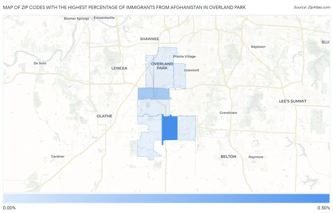 Zip Codes with the Highest Percentage of Immigrants from Afghanistan in Overland Park Map