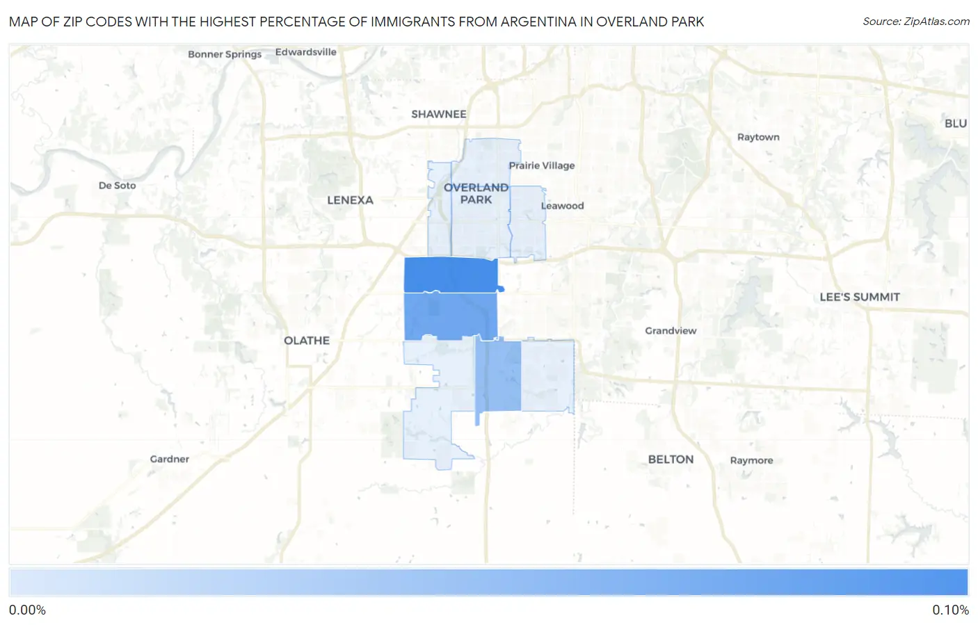 Zip Codes with the Highest Percentage of Immigrants from Argentina in Overland Park Map