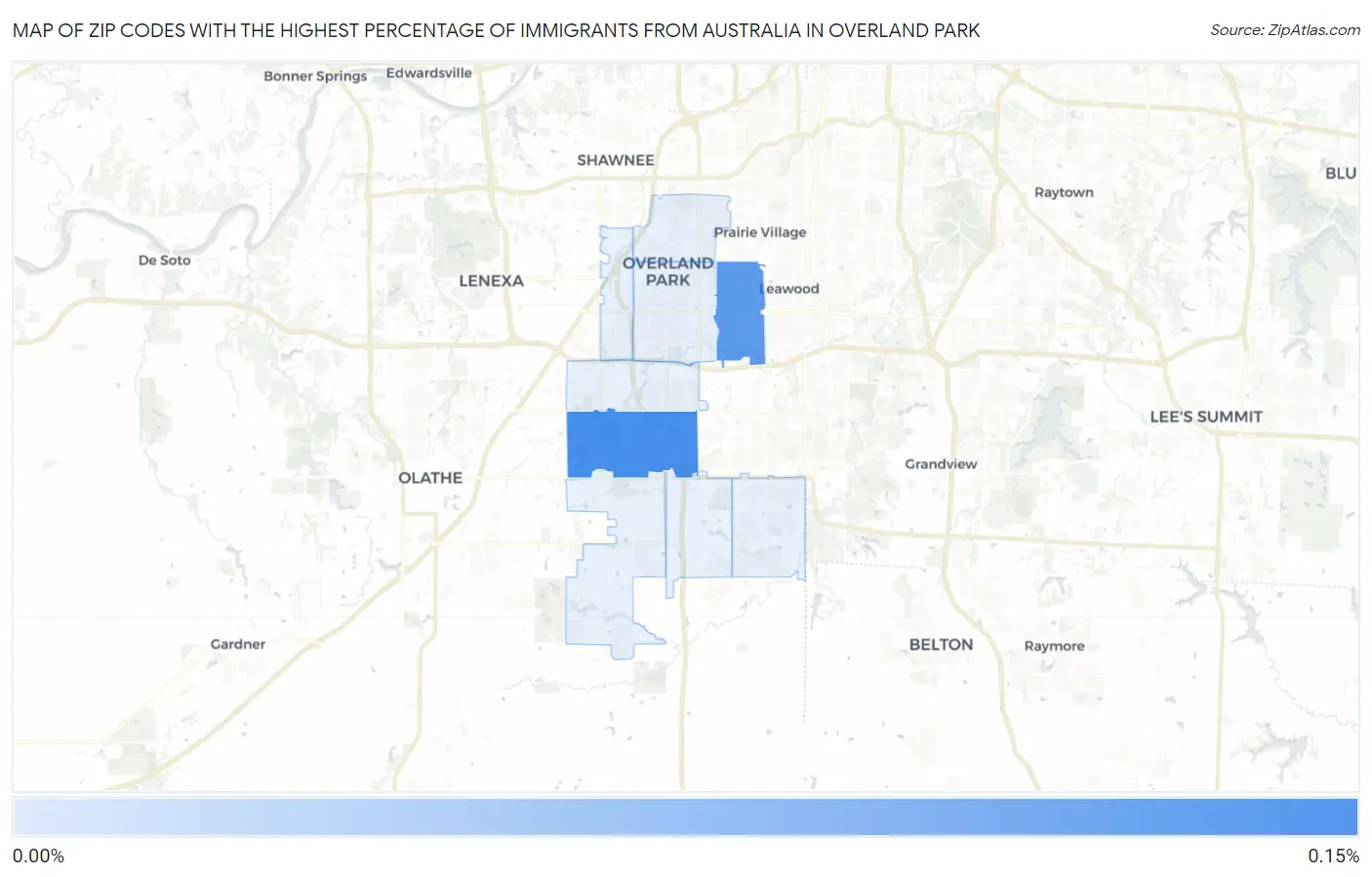 Zip Codes with the Highest Percentage of Immigrants from Australia in Overland Park Map