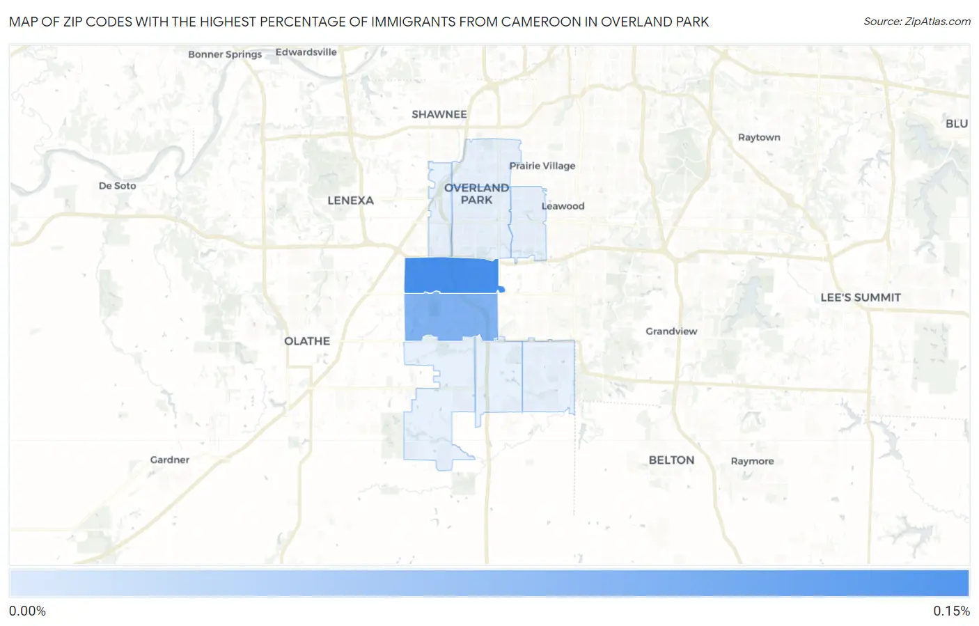 Zip Codes with the Highest Percentage of Immigrants from Cameroon in Overland Park Map